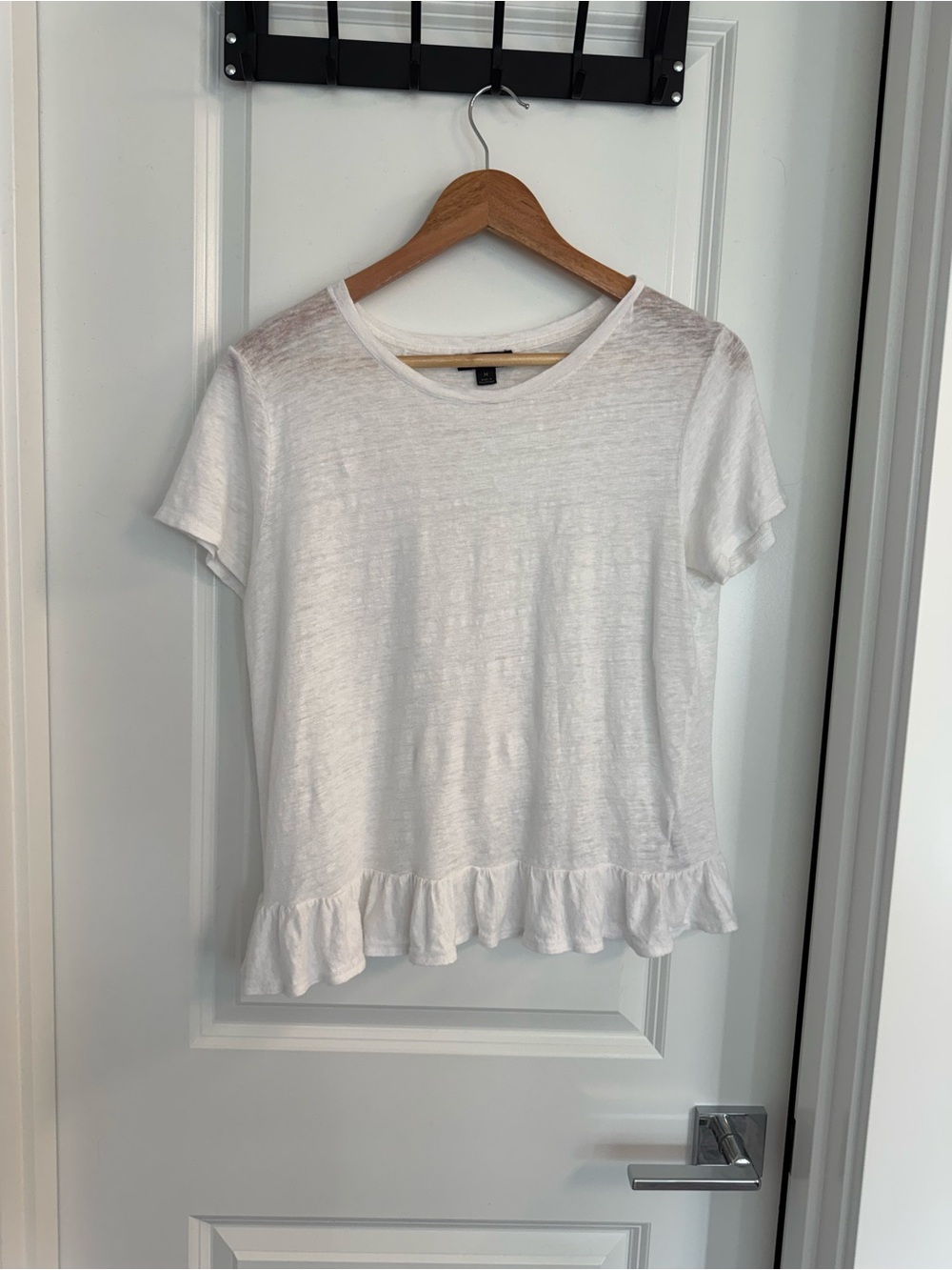 J Crew white short sleeve linen top ruffle